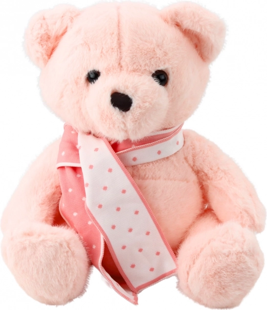 Plysset bamse lyserød med tørklæde 35 cm