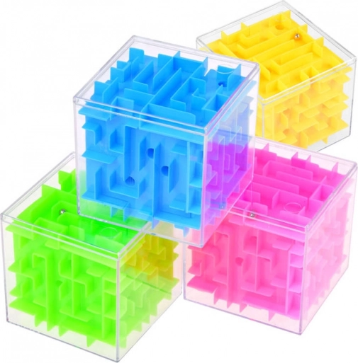 Drejelige 3D-labyrintterning – farverig hjernevrider-terning 7,5 cm