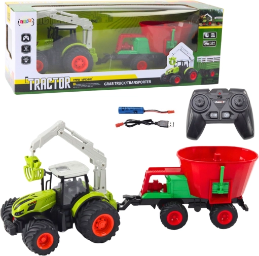 RC-traktor med såmaskine og drejelig griber 2,4 GHz