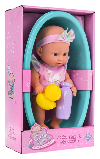 Babydukke med badekar + tilbehør