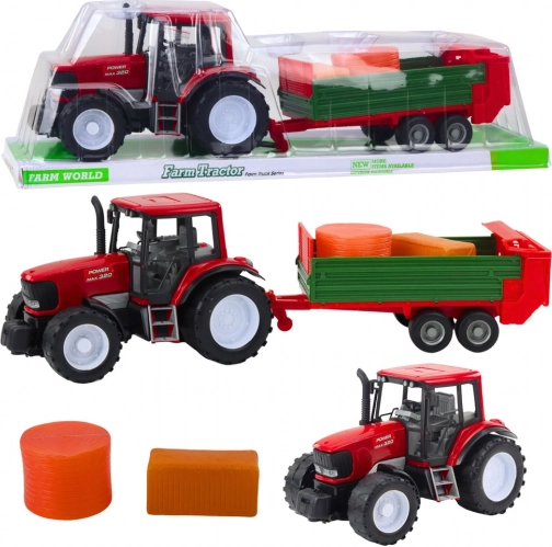 Traktor med trailer og halmballer, rød, 62 cm