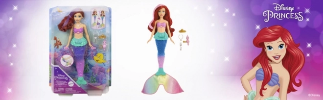 MATTEL Disney Prinsesse dukke Ariel lille havfrue svømmer, skifter farve