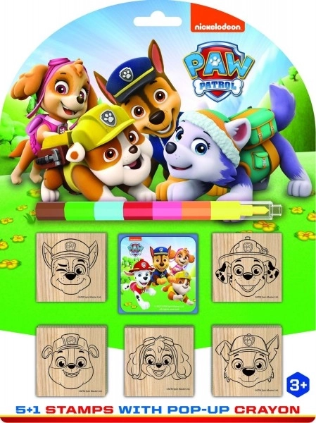 Sæt af træstempler Paw Patrol 5+1 med pude og voksfarve