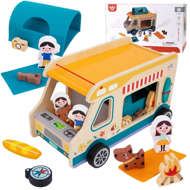 Tooky Toy træ campingvogn med figurer til camping