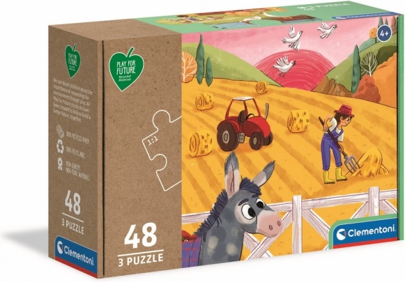 Puslespil CLEMENTONI Play for Future – Dyr på gården 3×48 brikker
