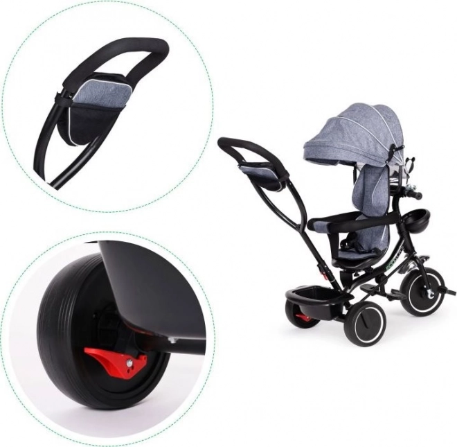 ECOTOYS Trehjulet cykel med tag og styrstang grå