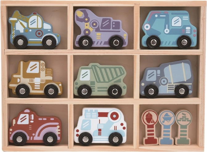 Sæt med træbiler med hylde 2Kids Toys