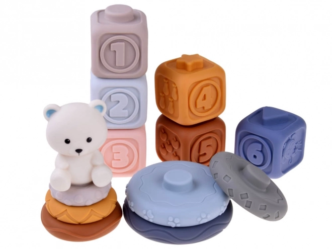 Bløde gummi sensoriske blokke pyramide puslespil med bamse ZA4819