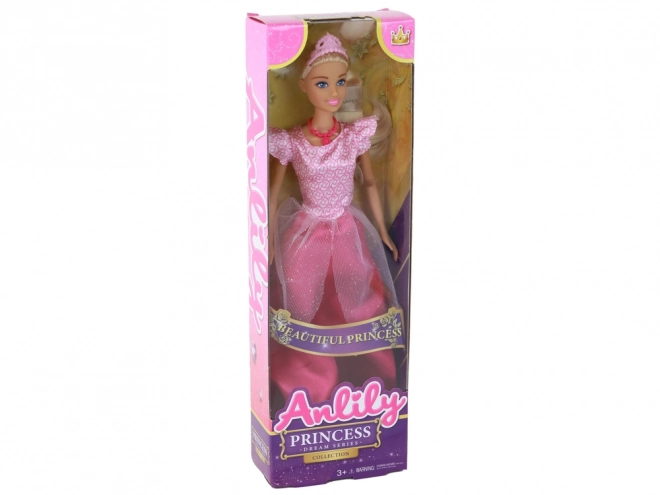 Dukke Anlily Blondine Prinsesse med Tiara i Lyserøde Kjoler
