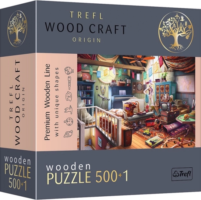 Dobbelt­siddet træpuslespil Skatte på loftet 501 brikker TREFL Wood Craft Origin