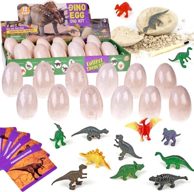 Arkæologisæt Dino-æg 12 stk. med kort – opdag dinosaurernes verden