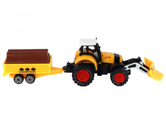 Traktor med anhænger gul rød