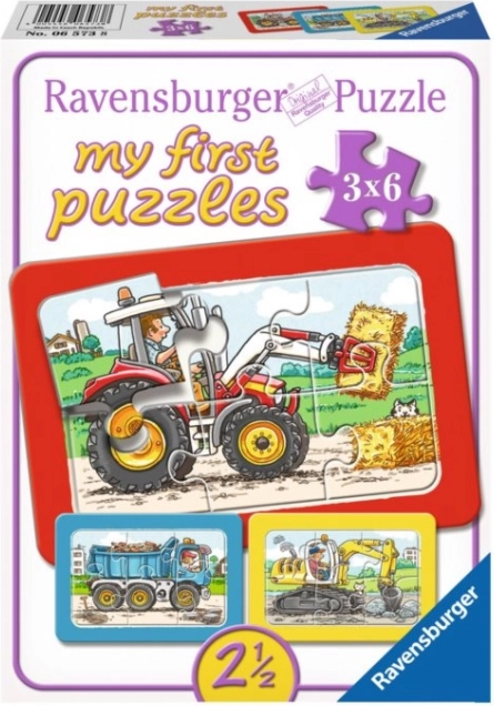 Mit første puslespil Byggemaskiner 3×6 brikker RAVENSBURGER