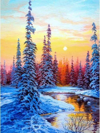 Diamantmaling - Flod om vinteren 30x40 cm