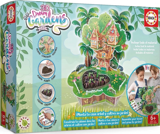 EDUCA 3D DREAM GARDENS: træhus 2-i-1 – kreativt sæt med minihave