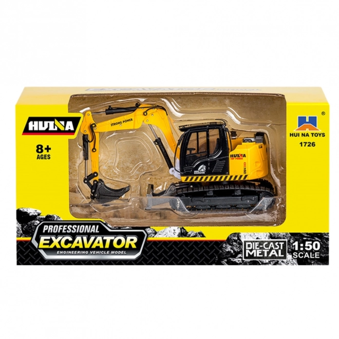 Metal larvebånd gravemaskine med bulldozer Huina gul 1:50