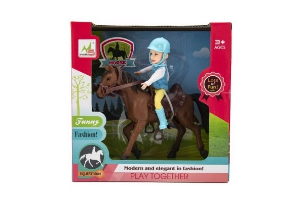 Hest + dukke/ridder jockey plast 20cm i kasse 23x23x9,5cm