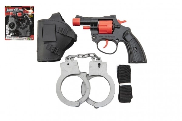 Kapselpistol 8 skud plast 13cm med hylster med håndjern på kort