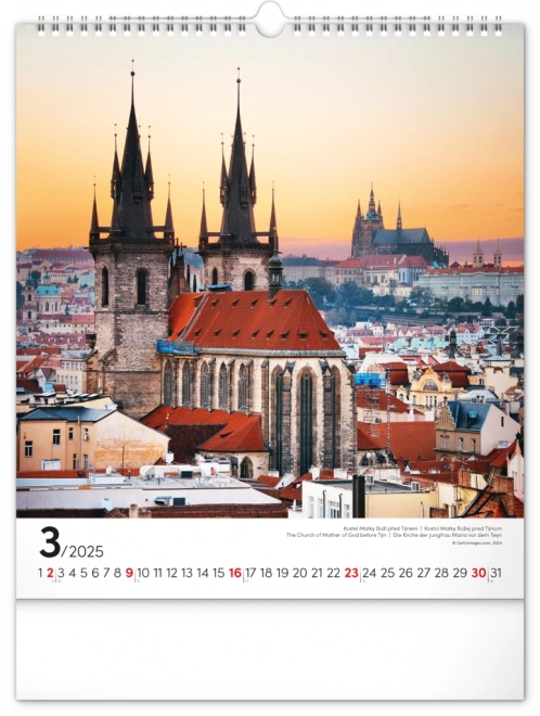 Vægkalender Prag 2025, 30 × 34 cm