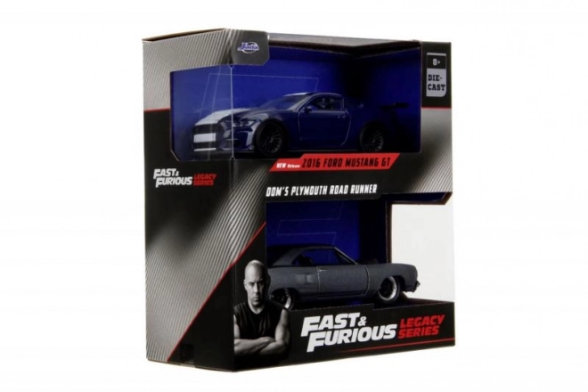 Tvillingpakke Modelbiler Ford Mustang GT350 og Plymouth Road Runner fra Fast & Furious