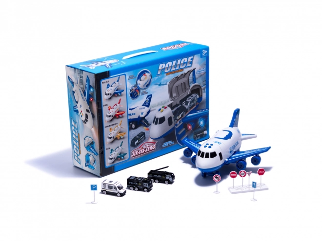 Flytransporter og 3 politibiler