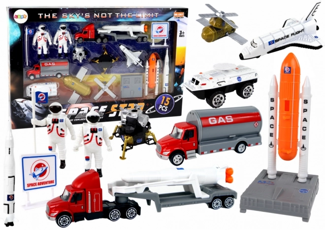 Sæt af figurer Space Truck Rocket - 15 dele