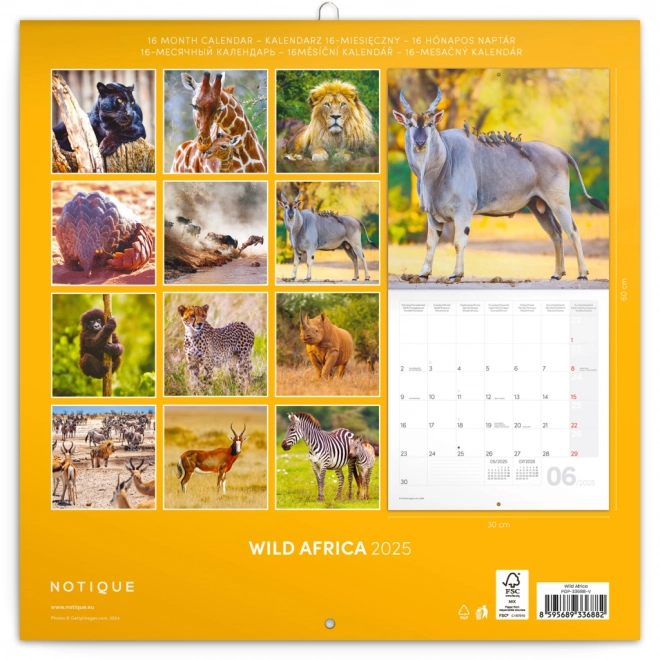 Noteskalender Vilde Afrika 2025, 30 × 30 cm