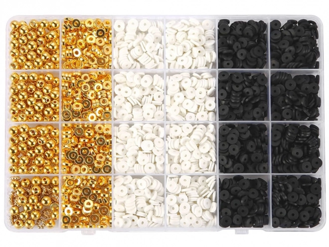 Sæt perler til at lave venskabsarmbånd i guld, sort og hvid farve