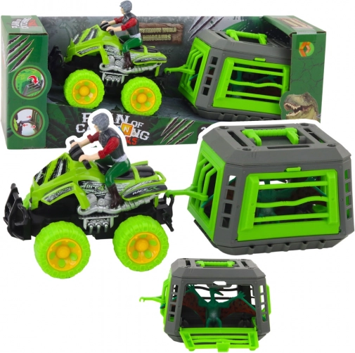 Quad med fører og bur til dinosaur
