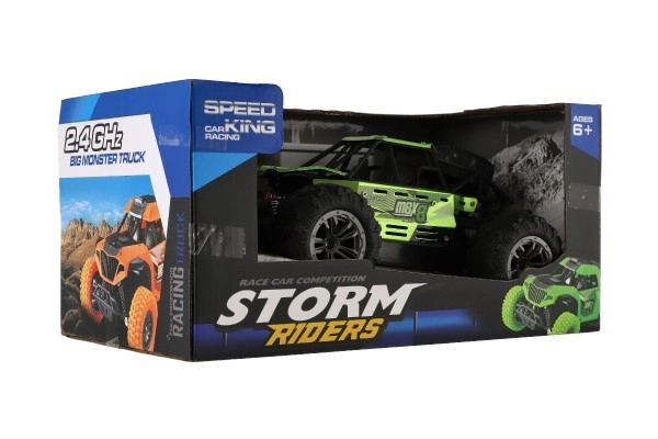 Auto RC buggy terræn grøn 22cm plast 2,4GHz med batteri + opladningspakke i kasse 32x16x18cm