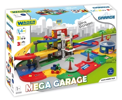 Mega garage 3 etager plast 7,4m + 3 biler i æske 79x53x14cm Wader