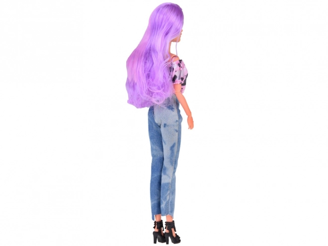 Anlily dukke med langt pastel hår i jeans