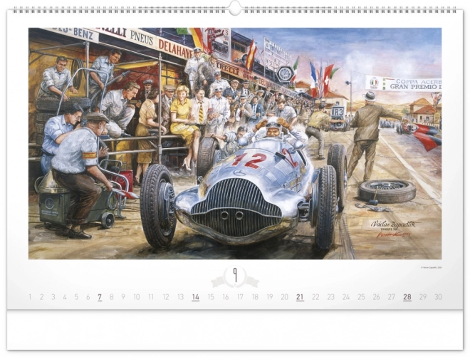 NOTIQUE Vægkalender Oldtimers – Václav Zapadlík 2025, 64 x 42 cm