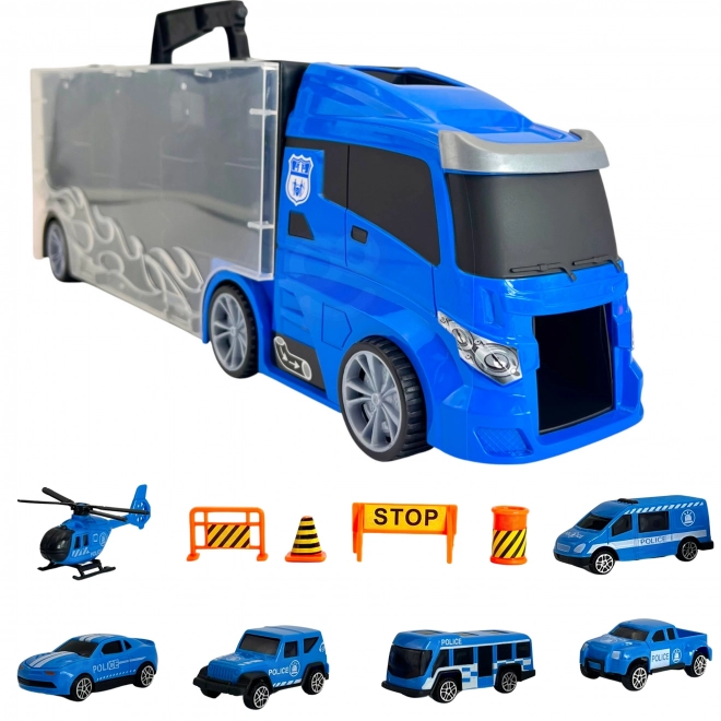 Lastbil med transporter 3-i-1 Blå Politi