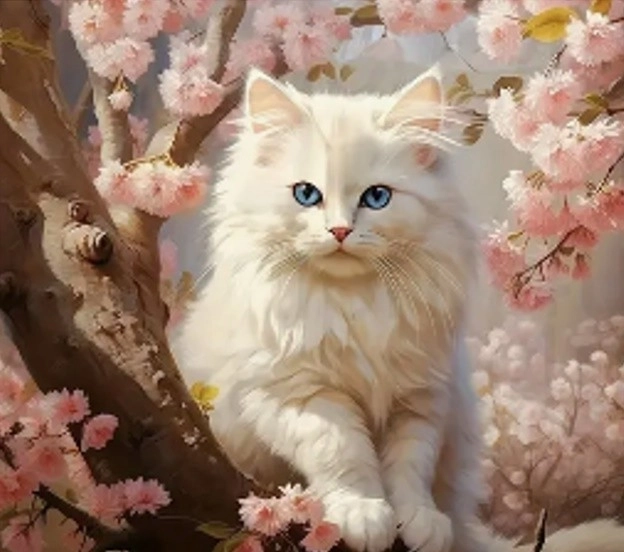 Diamantmosaik - Kat i blomster