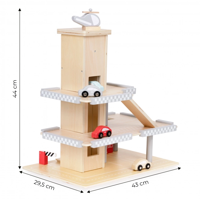 ECOTOYS Stor tr6garage i tr0 med elevator og biler