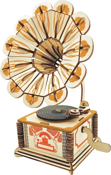 Woodcraft træ 3D-puslespil grammofon farverig