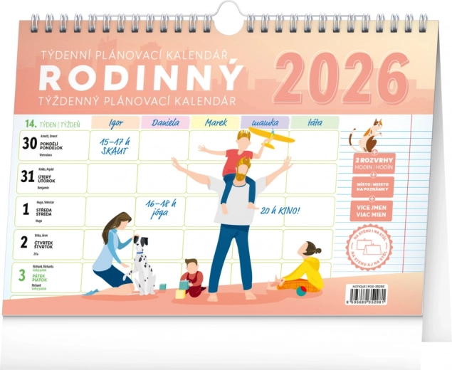 Notique ugentlig familieplanlægningskalender med krog 2026