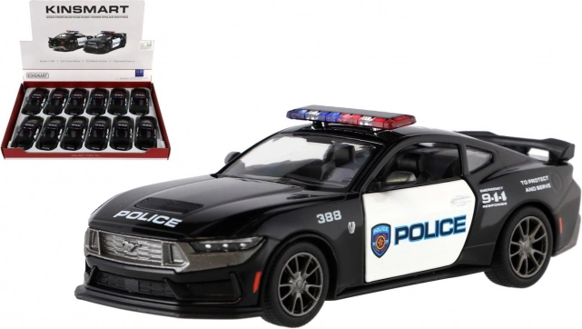 metalmodel af bil Ford Mustang Dark Horse Police 2024 1:38 med tilbagestræk, 13 cm