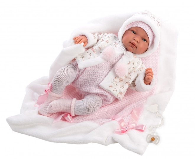 Realistisk babydukke med lyde og blødt krop 44 cm