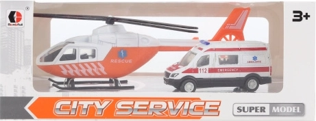 Metalambulance og helikopter til børn