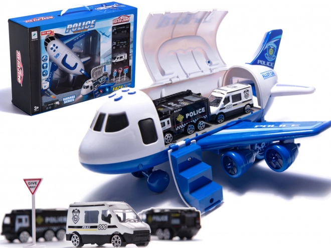 Flytransporter og 3 politibiler