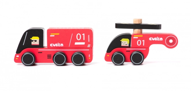 CUBIKA 15559 Brandmænd - Trælegetøj med helikopter