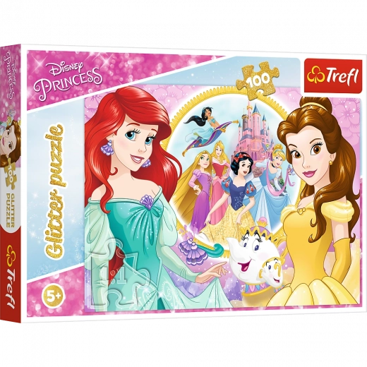 puslespil 100 brikker med glitter – minder om BELLA og ARIEL fra TREFL