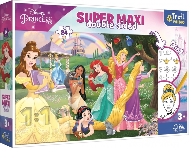 dobbelt­siddet puslespil 24 brikker disney princess super maxi til farvelægning