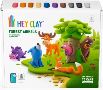 Modelérmasse Hey Clay – skovdyr, 15 bøtter, selvhærdende masse 3+