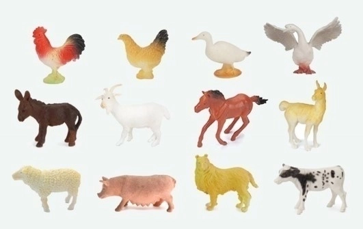 Sæt af 12 gårddyrfigurer