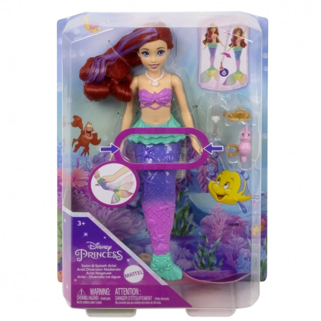 MATTEL Disney Prinsesse dukke Ariel lille havfrue svømmer, skifter farve