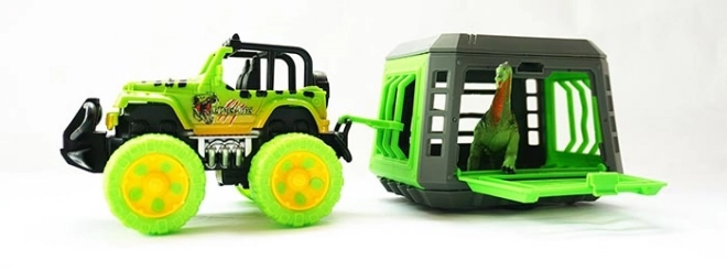 Jeep med trailer og dinosaur