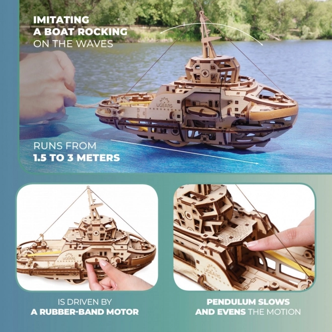 Ugears 3D puslespil - Bugserbåd 169 stykker